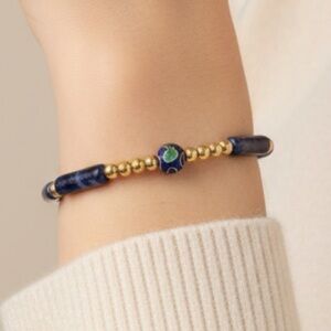 Gold filled bracelet with blue beads - boxed